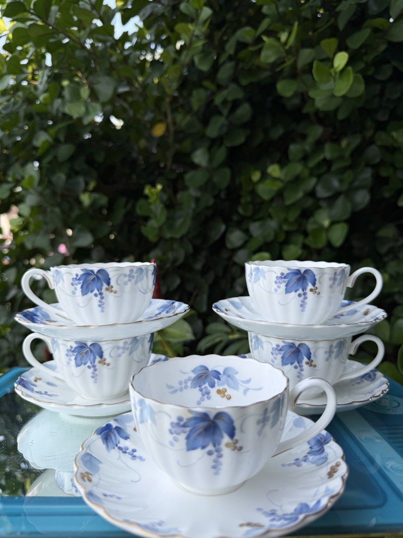 Nikko cup and saucer (Category: Coffee & Tea Tableware) located in Davao. Submitted by parteawares2 (Listing ID 1466018025, Image 1). Description: Five sets of floral nikko bone china heavy gold gilt cups and saucers .