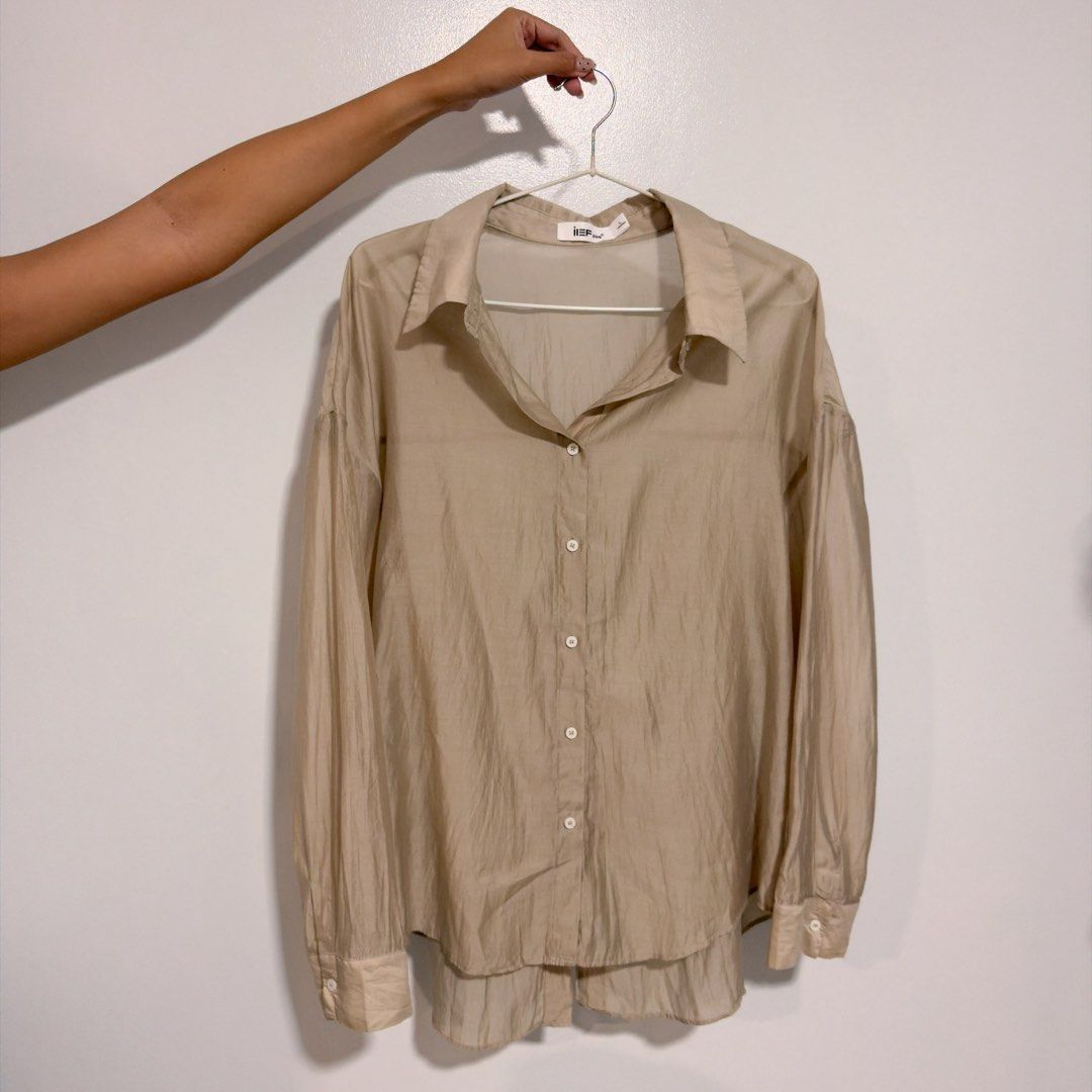 nude sheer button down (Category: Longsleeves) located in Cebu City. Submitted by cuteoncue (Listing ID 1466149380, Image 2). Description: large-xl (L on tag).