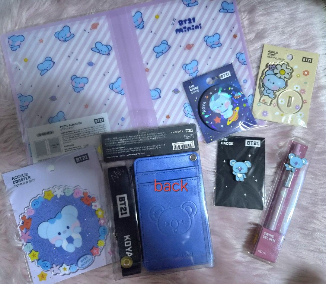 Official BT21 Koya Set 1 (Category: K-Wave Merchandise) located in Makati City. Submitted by meowingfan (Listing ID 1465989824, Image 2). Description: Official BT21 Koya Set 1 photo album, can badge, acrylic stand, swing gel pen, pin badge, strap card holder, acrylic coaster Php 650💸 DM 📩 Makati City 📍 MOP: PAYO via Gcash, Maya,Go Tyme, Maribank, Landbank, BPI MOD: every weekend shipping via JNT.