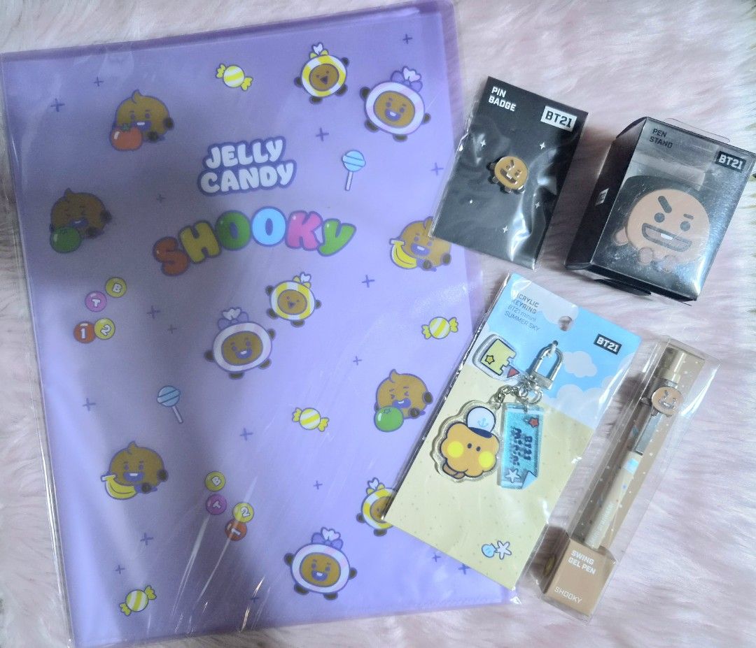 Official BT21 Shooky Set (Category: K-Wave Merchandise) located in Makati City. Submitted by meowingfan (Listing ID 1465990075, Image 1). Description: Official BT21 Shooky lear file, pin badge, pen stand,swing gel pen, acrylic keyring Php 450💸 DM 📩 Makati City 📍 MOP: PAYO via Gcash, Maya,Go Tyme, Maribank, Landbank, BPI MOD: every weekend shipping via JNT.