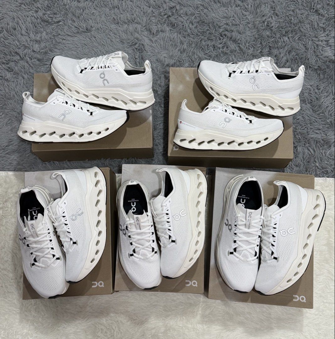 On Cloudsurfer Max White (Category: Sneakers) located in Quezon City. Submitted by shoeplug.ph (Listing ID 1466097232, Image 1). Description: On Cloudsurfer Max White sizes available: size 9.5us M (2 pairs) size 10us M size 10.5us M (2 pairs) size 11us M size 12 us M BRANDNEW / COMPLETE ₱7,000 each.