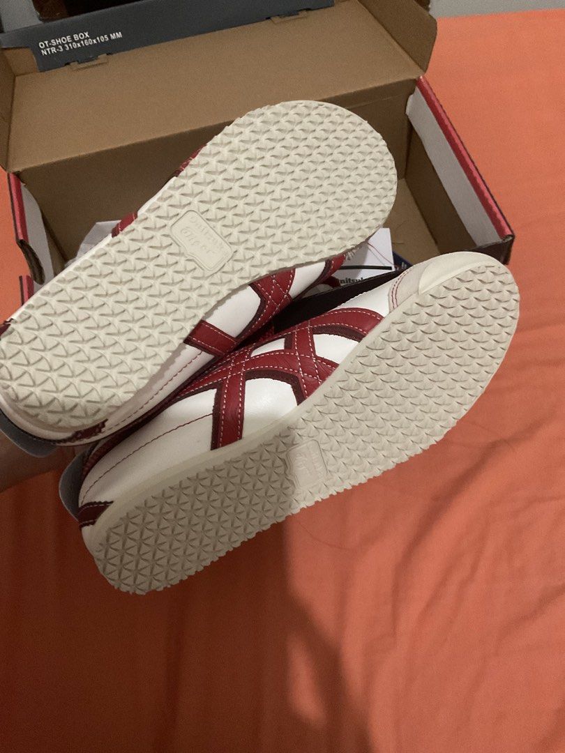 Onitsuka Tiger Mexico 66 Cream Samba (Category: Sneakers) located in Las Pinas. Submitted by kthingsandcloset (Listing ID 1466123688, Image 3). Description: - Brand: Onitsuka Tiger Mexico 66 - Got it from HK for 10k - Colorway: Cream and Samba (White leather upper, deep red side stripes, red laces) - Size: US Women 8 / UK 7 / EUR 41.5 / CM 26.0 - Condition: Brand new, unworn, clean soles straight from the box - Inclusions: Original box and extra 