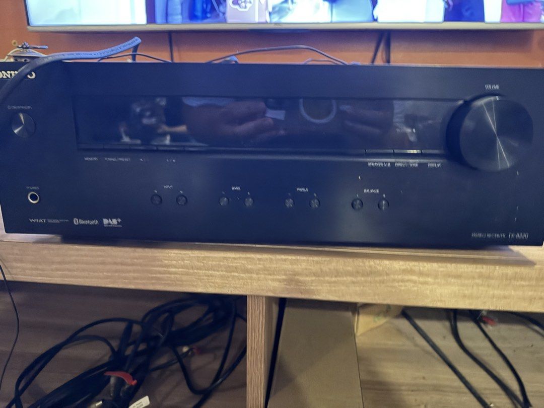 Onkyo TX-8220 Stereo Receiver (Category: Soundbars, Speakers & Amplifiers) located in Cebu City. Submitted by luke.oriens (Listing ID 1466137867, Image 1). Description: - Model: Onkyo TX-8220 Stereo Receiver (Black) - Condition: Fully functional, clean front surface - Connectivity: Built-in Bluetooth and DAB+ tuner - Controls: Front dials for volume, bass, treble, and balance, plus a headphone jack - Connectivity (Rear): Multiple audio inputs and