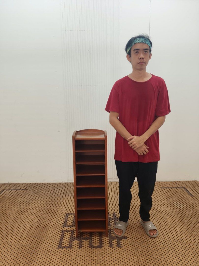 Open shelves (Category: Shelves, Cabinets & Racks) located in Quezon City. Submitted by matetdevis13 (Listing ID 1466021914, Image 3). Description: KARIMOKU Vintage Wooden Rattan Bookshelf – Multi-Tier Storage Shelf Price: 3,900 L11.5 x W10 x H37.5 In good condition Code JMD17-MJ349.
