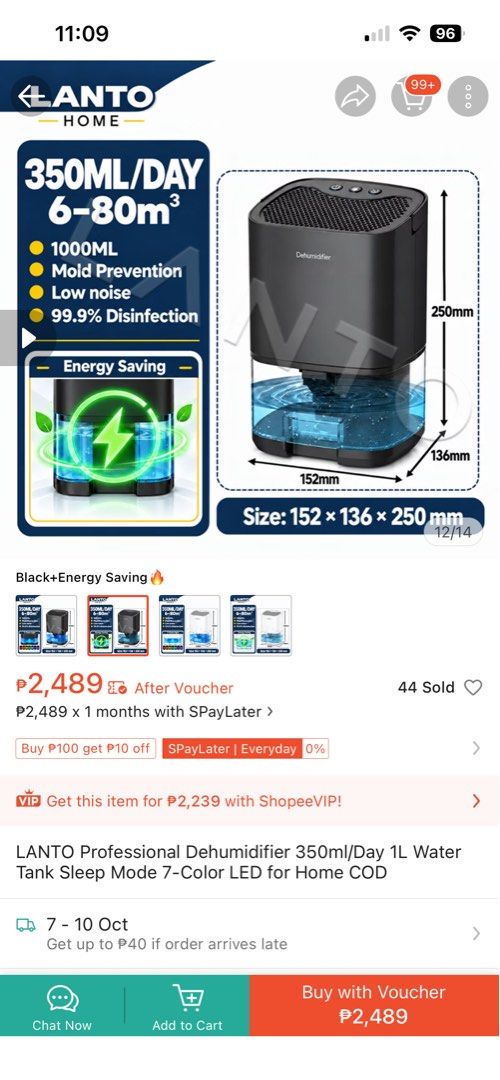 PandaSonic Professional Dehumidifier H2102 (Category: Air Purifiers & Dehumidifiers) located in Baguio. Submitted by naruhkenuh (Listing ID 1465975798, Image 3). Description: - Brand: PandaSonic Professional Dehumidifier (Model H2102) - Condition: used once, still in original packaging with box, manual, and power cord - Capacity: Extracts 350ml per day with a 1L water tank - Dimensions: 152 x 136 x 250 mm - Key Features: Low noise operation, ener