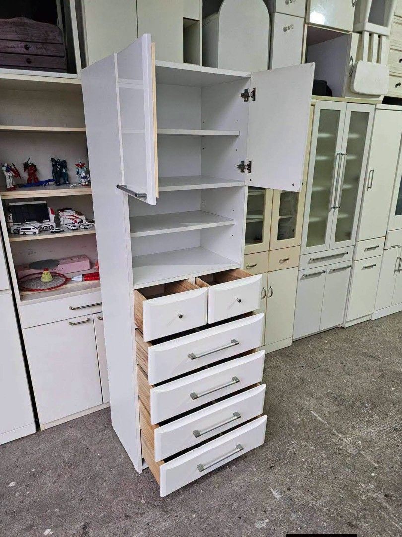 Pantry Cabinet (Category: Shelves, Cabinets & Racks) located in Meycauayan. Submitted by marygracecasimiro (Listing ID 1465961147, Image 2). Description: Pantry Cabinet ‼️₱7,800‼️ ✔L-23.5 H-71 W-15.5 inches 📏 ✔️2 Doors and 6 Drawers 🗄 ✔️Compress & Mdf Back! 💢 ✔Scratches As-is! 👌💚.