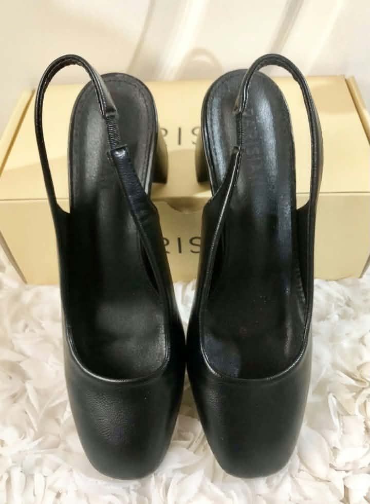 Parisian Black Slingback Heels With Block Heel (Category: Heels) located in Imus. Submitted by sharislane (Listing ID 1465979681, Image 1). Description: - Brand: Parisian - Color: Classic Black - Style: Slingback heels with closed round toe - Heel: Sturdy block heel - Fit: Elastic back strap for easy slip-on - Inclusion: Comes with original branded shoebox - Versatility: Perfect for work or going out 🛖. Original Parisian preloved shoes. Used onc
