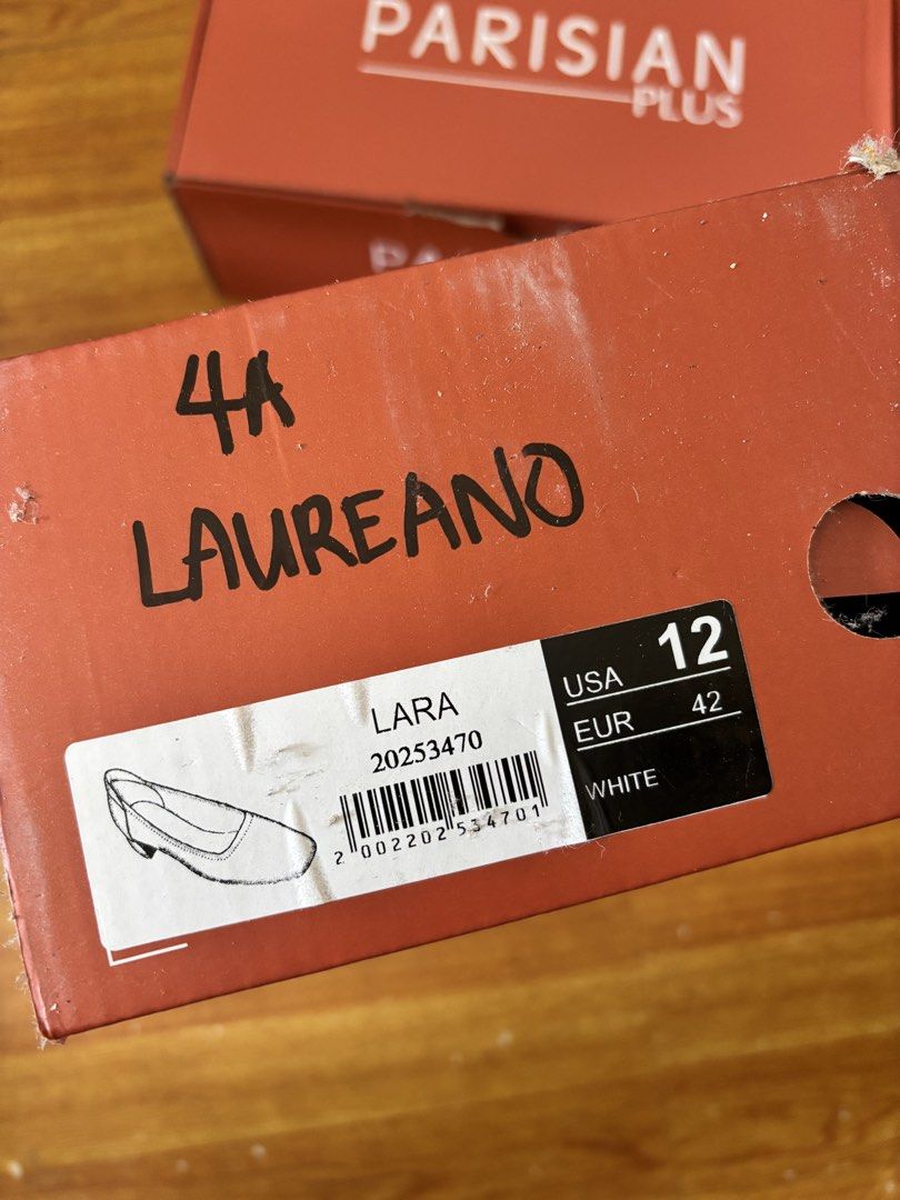 Parisian Plus Lara White Heels Size 12 (Category: Heels) located in Talisay. Submitted by clarelaureano (Listing ID 1466063301, Image 3). Description: - Brand: Parisian Plus (Lara Heels) - Color: White - Size: USA 12 / EUR 42 - Style: Slip-on with square toe and block heel - Condition: Used 3x - Inclusions: Original box, protective paper, and cardboard inserts 💖 Used 3x only: pinning, graduation, oathtaking 💖 Can arrange meet-ups depending on a