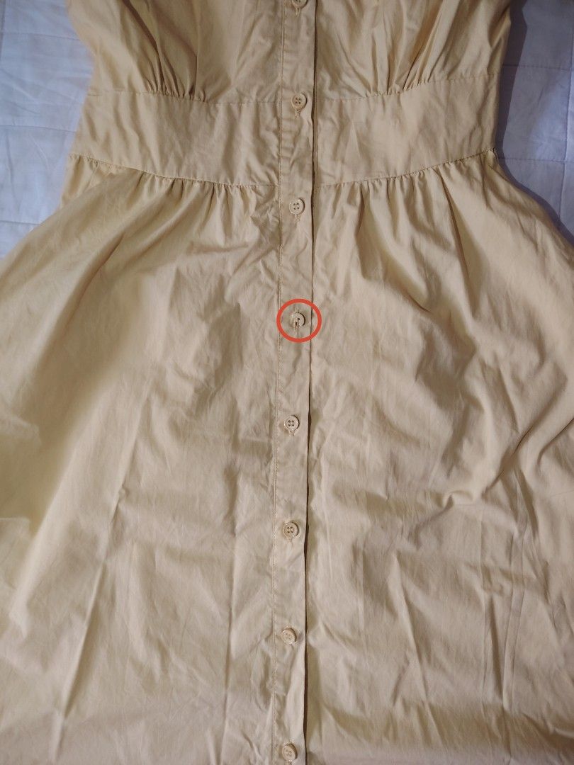 Pastel Yellow Collared Button-Down Shirt Dress (Category: Dresses) located in Tarlac. Submitted by your_finds (Listing ID 1466027290, Image 3). Description: Description: - (Medium on tag) Small to Semi-medium ang size - Pastel Yellow ang color - Working ang buttons - With 2 pockets - Stretchable ang waistline Condition: 9/10 / Very good condition Issue: Nag cracked ang isang button Medida size (inch) Bust: 33-35 Sleeve length: 15 Waist: 27-33 Len