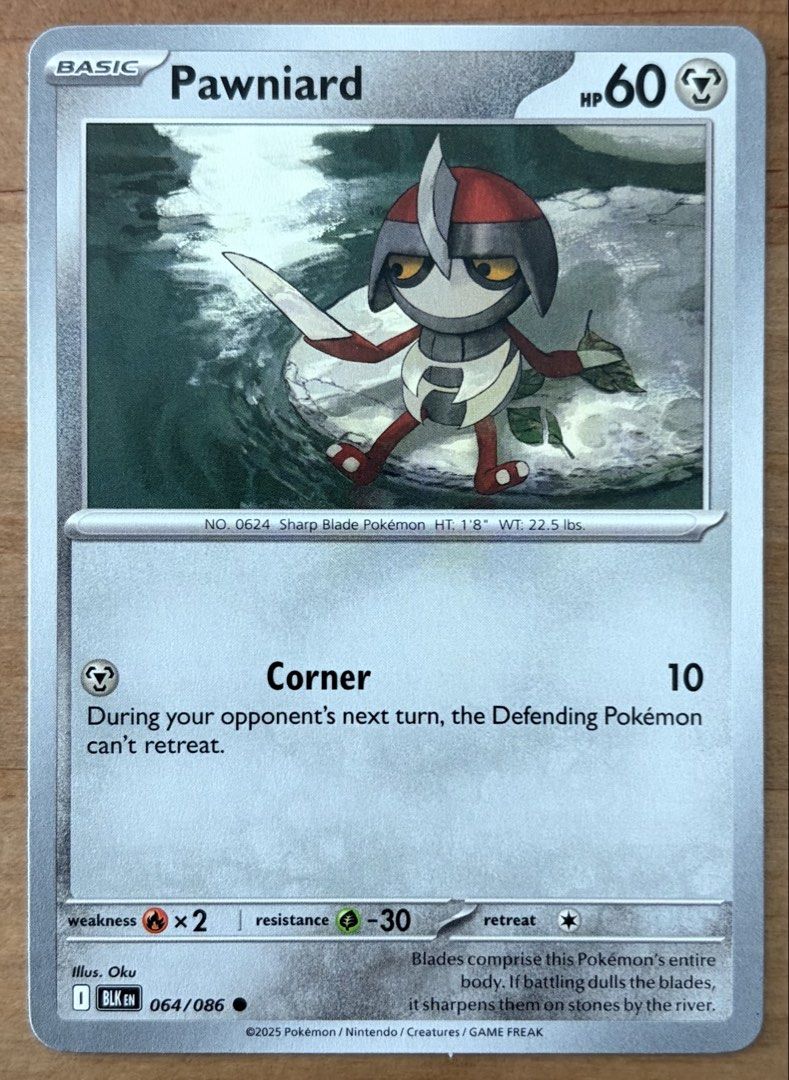 Pawniard | Pokemon Cards ~ Black Bolt (Category: Raw Singles) located in Makati City. Submitted by cardlab (Listing ID 1465969307, Image 1). Description: Items are 💯 authentic/original/legit. About The Card: •Language: EN • Number: 064/086 • Common • Normal FOR: • Cards ₱99 and below with Card Sleeves • Cards ₱100 and up with Card Sleeves and Used Toploader • ₱10 for Bnew Tops Packaging (If Shipping): ✔️ Plastic cover ✔️ Cardboard ✔️ Bubble wrap
