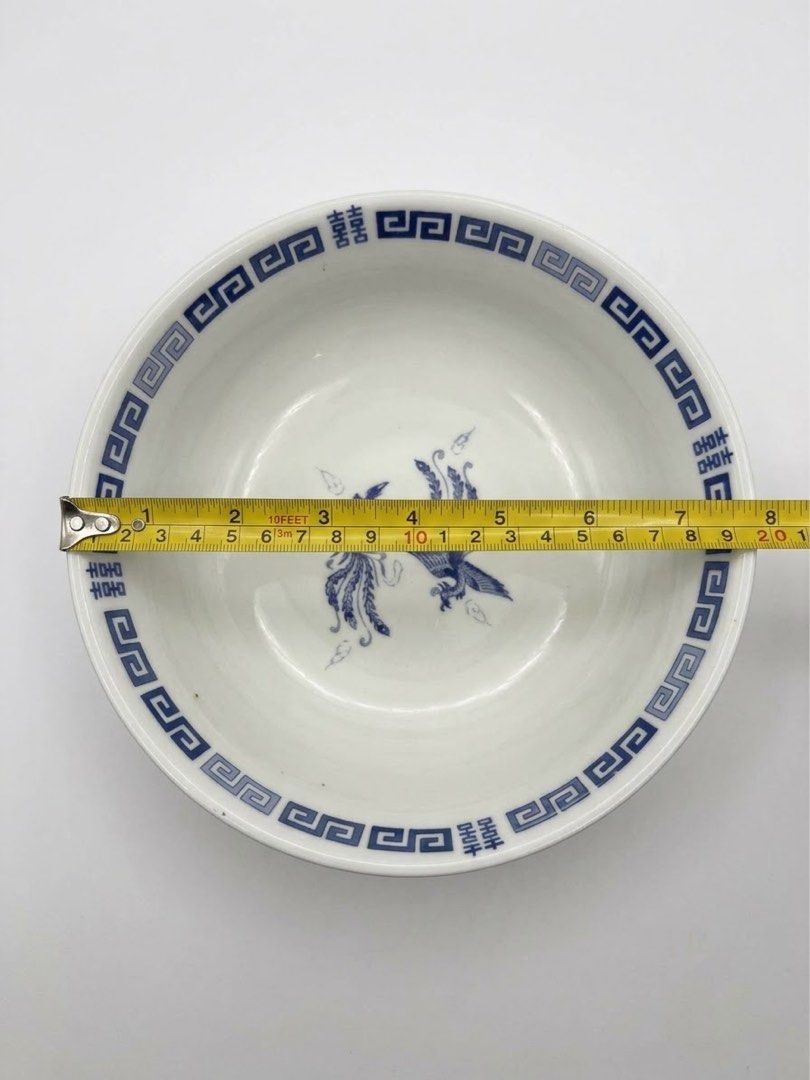 Phoenix ceramic bowls (Category: Other Kitchenware & Tableware) located in Manila. Submitted by rlab_japan_thrift (Listing ID 1466054667, Image 3). Description: Vintage Blue & White Phoenix Ceramic Ramen/Soup Bowls (Set of 3) 💙🐦 A classic set of vintage blue-and-white porcelain ramen bowls featuring a pair of mythical phoenixes (Fenghuang) in flight, double happiness (Shuangxi) characters, and a traditional key-fret border. Perfect for serving 