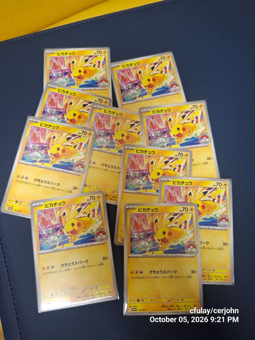 Pikachu 133 Promotional Card (Category: Raw Singles) located in Bacoor. Submitted by cerjohnn (Listing ID 1466134371, Image 3). Description: Pikachu - 133/M-P M-P Promotional Cards Promo• 133/M-P 9pcs available 1 sold 2 pcs 1200 Near Mint• Normal.