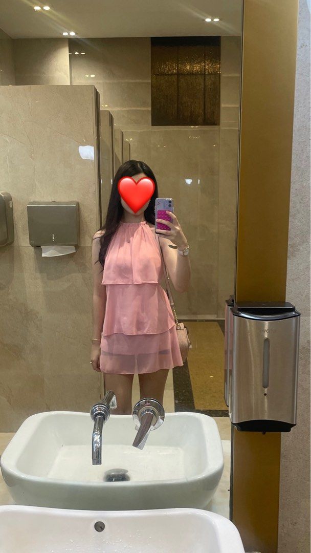 Pink Halter Neck Tiered Ruffle Mini Sleeveless Dress (Category: Dresses) located in Manila. Submitted by banopeyeo (Listing ID 1466093589, Image 2). Description: - worn once for an event only - size xs-s .