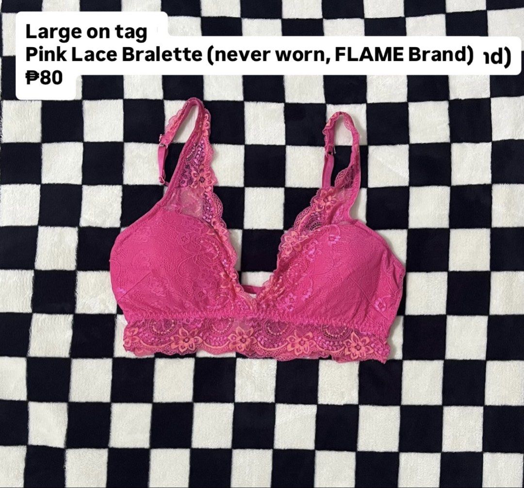 Pink Lace Bralette FLAME Brand (Category: Undergarments & Loungewear) located in Tagum. Submitted by reijaann (Listing ID 1466144895, Image 1). Description: Plus Size Preloved Decluttering! 🩷🧚‍♀️ 📌 Price + sf 📌 MOP: maribank / gcash 📌 MOD: J&T 📌 PAYO (pay as you order) 📌NO COD (no 🍊/tt checkout) 📌NO CANCELLATION ONCE PAID 📍 Location: Tagum City, Davao del Norte.