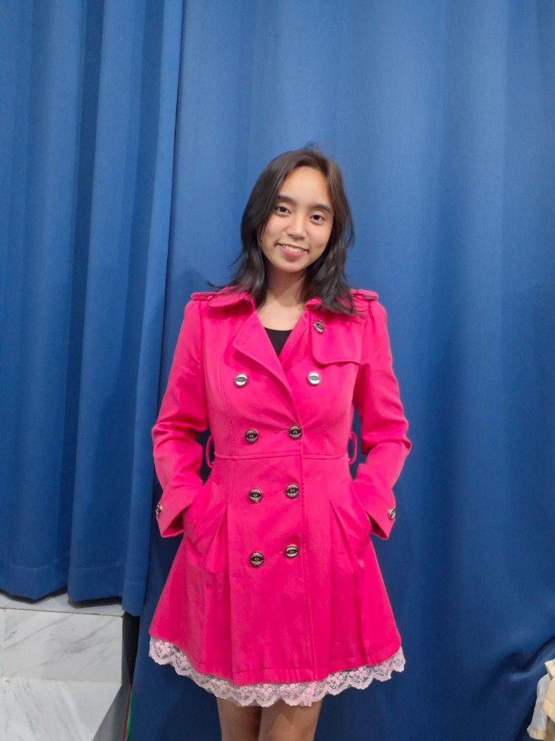 Pink trench coat (Category: Coats, Jackets and Outerwear) located in Quezon City. Submitted by clairy_fairy (Listing ID 1466154356, Image 1). Description: .