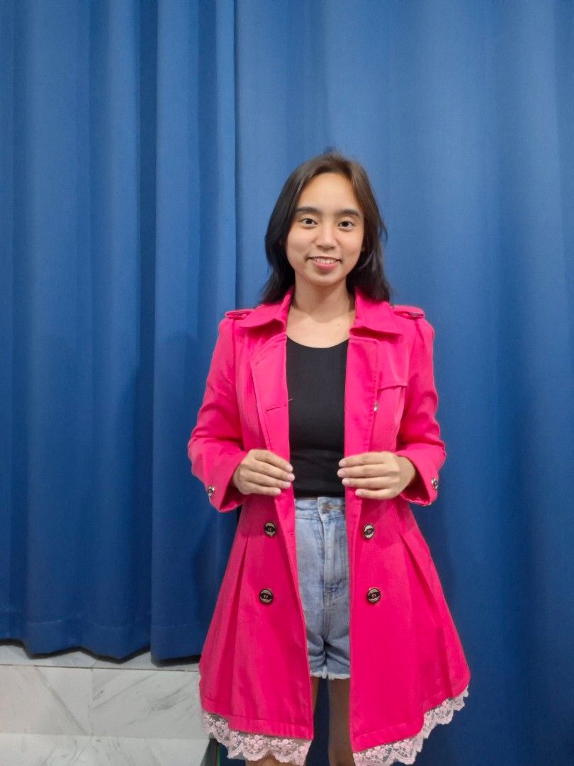 Pink trench coat (Category: Coats, Jackets and Outerwear) located in Quezon City. Submitted by clairy_fairy (Listing ID 1466154356, Image 2). Description: .