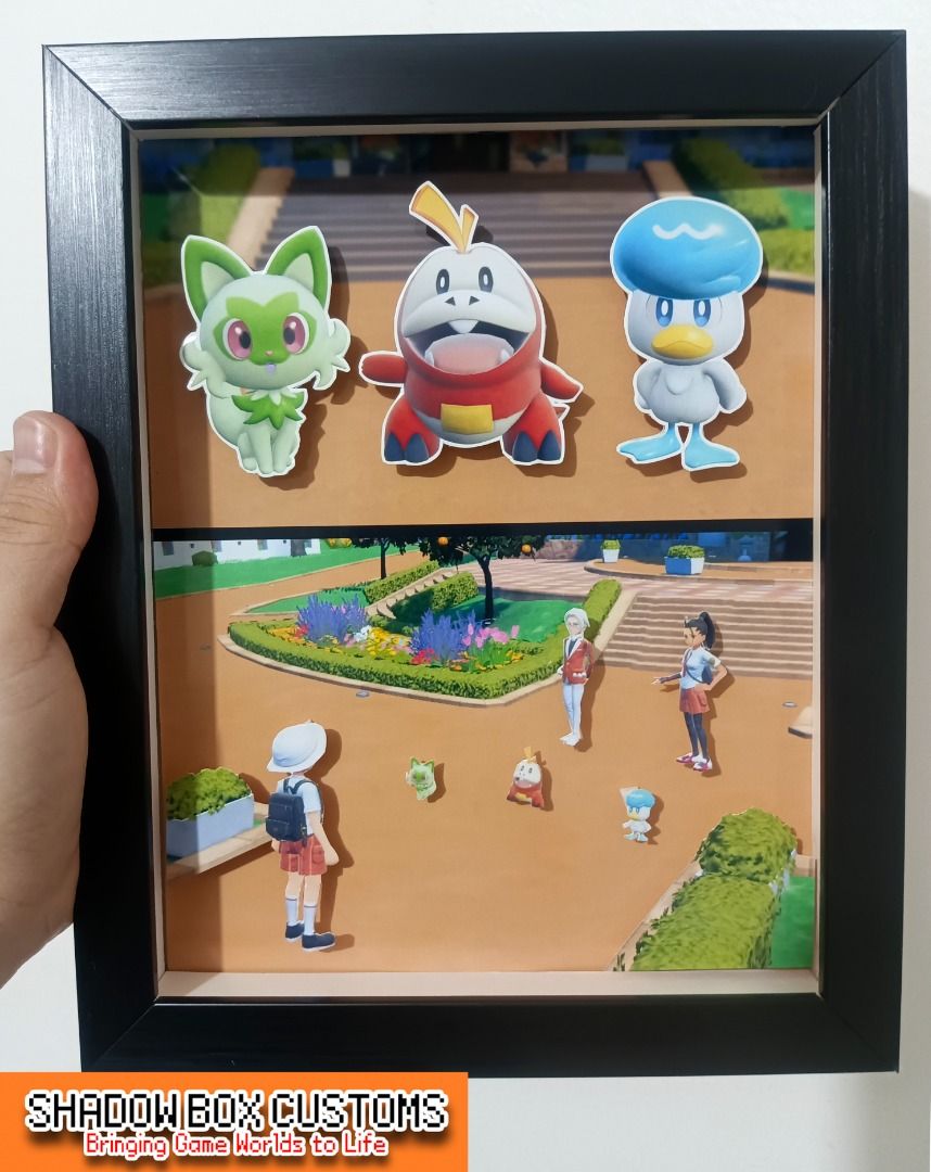 Pokemon Scarlet & Violet (Generation 9) Video Game Shadow Box (Category: Nintendo) located in Quezon City. Submitted by natzuki10 (Listing ID 1465976973, Image 1). Description: Pokemon Scarlet & Violet (Generation 9) Video Game Shadow Box Height: 10 inches Width: 8 inches *Handmade Pixel Shadow Boxes *Accepting Customized Designs *Perfect for Gamers & Collectors #videogames #nintendo #roomdecor #collection #gamer #gift.