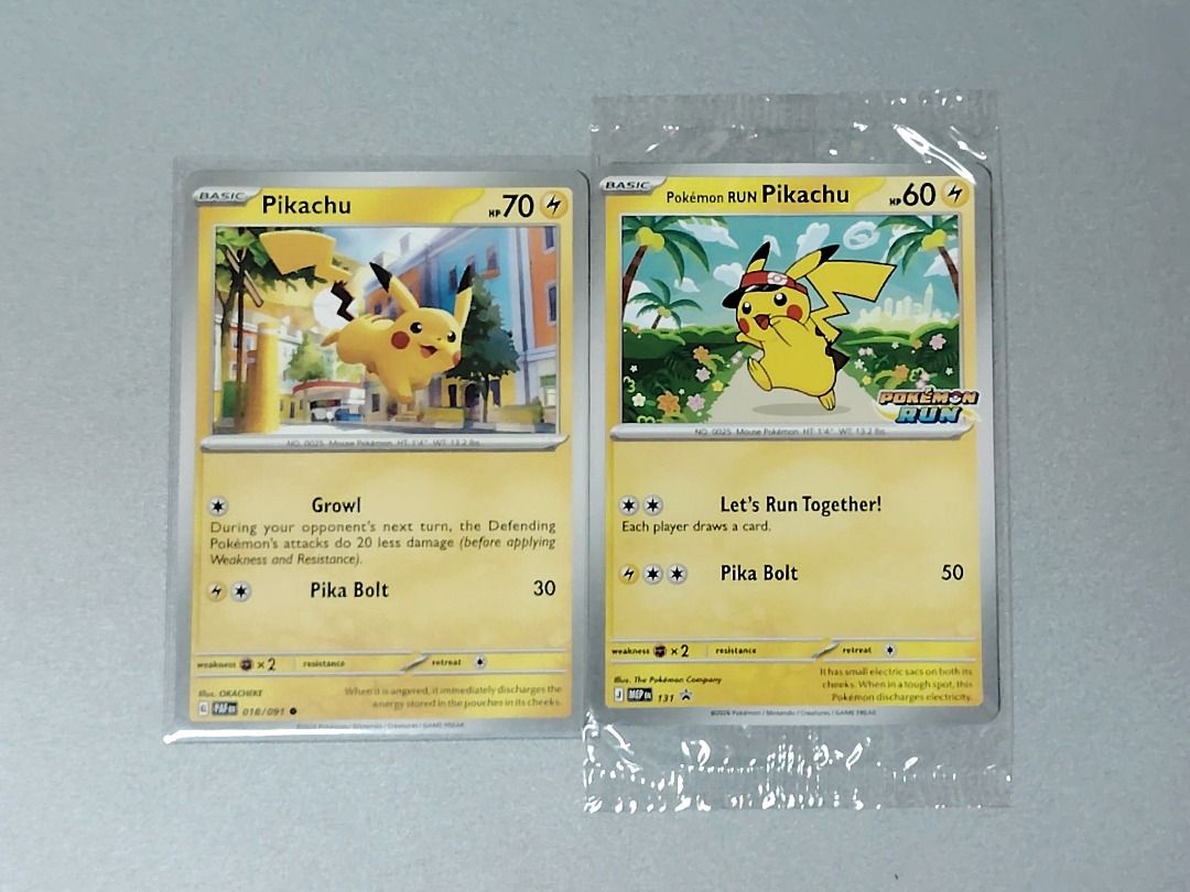 Pokémon RUN Pikachu Card Sealed 131 (Category: Raw Singles) located in San Fernando. Submitted by kondotime (Listing ID 1466021830, Image 1). Description: Unsealed Pokemon RUN Pikachu exclusive promo card for sale! Got this from Day 2, tinakbo ko po ito with literal blood and sweat (dumugo paa ko cos wide feet huhu). Can meetup in Binondo Mcdo, Lucky Chinatown Mall, or anywhere nearby since masakit pa po paa ko..