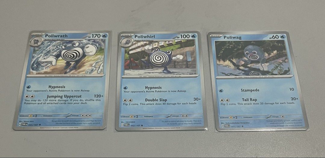 Pokémon TCG “Poliwrath, Poliwhirl, Poliwag” Evolution Set (Category: Raw Singles) located in Quezon City. Submitted by pwrproductions (Listing ID 1465993280, Image 1). Description: .