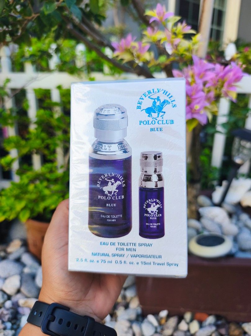 POLO CLUB BLUE (Category: Fragrance & Deodorants) located in Baler. Submitted by mrs.jane08 (Listing ID 1465963106, Image 1). Description: Beverly Hills Polo Club Blue Men's Eau de Toilette Gift Set, which features a 2.5 fl. oz. (75 ml) full-size spray and a 0.5 fl. oz. (15 ml) travel pocket spray. This fragrance is known for its fresh aquatic and citrus profile, blending notes of citrus, geranium, and clove..