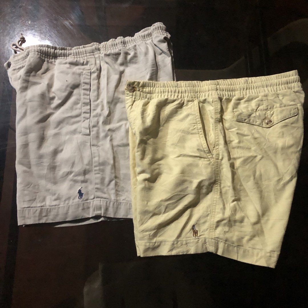 Polo Ralph Lauren Classic Fit Shorts Bundle (Category: Shorts) located in Valencia. Submitted by josiahencabo1 (Listing ID 1466065585, Image 1). Description: ASPACK - Brand: Polo Ralph Lauren - Quantity: Set of 2 pairs - Color: Light beige and pastel yellow - Size: Small (relaxed casual fit) - Material: Comfortable everyday cotton - Features: Elastic waistband, adjustable drawstring, and iconic embroidered pony logo near the hem - Flaw: Minor pro
