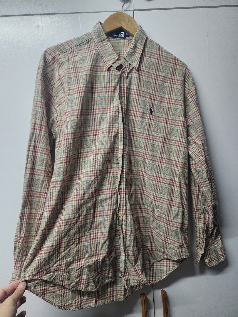 Polo Ralph Lauren Plaid Button-Down Shirt (Category: Tshirts & Polo Shirts ) located in Manila. Submitted by ybn15 (Listing ID 1466127642, Image 2). Description: - Brand: Polo Ralph Lauren - Design: Multi-color plaid (brown, green, red checks) - Details: Long sleeves, button cuffs, classic collar, embroidered pony logo on chest - Size: 20 - Condition: Clean, well-kept, and ready to wear.