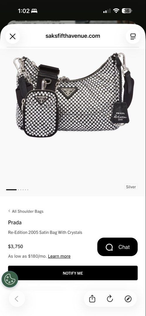 Prada Re-Edition 2005 Bag With Crystals (Category: Luxury Bags & Wallets) located in Rizal. Submitted by SummerPeaCloset (Listing ID 1466097952, Image 2). Description: Retail at USD 3,750 - Php 236,000 Selling super low now! Comes with the Prada Dustbag, pouch, long strap, chain strap and Entrupy certificate of authenticity. The bag is still in great condition. No more haggling, please! Bag Details A new interpretation of an iconic Prada style, t