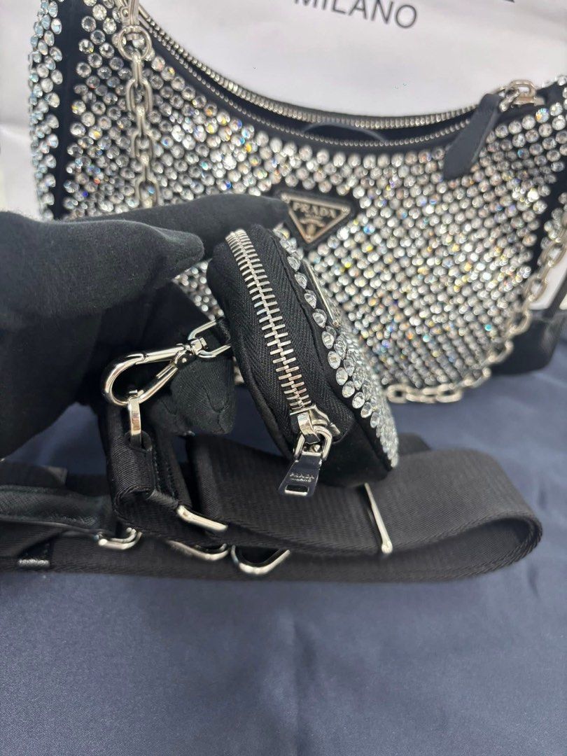 Prada Re-Edition 2005 Bag With Crystals (Category: Luxury Bags & Wallets) located in Rizal. Submitted by SummerPeaCloset (Listing ID 1466097952, Image 3). Description: Retail at USD 3,750 - Php 236,000 Selling super low now! Comes with the Prada Dustbag, pouch, long strap, chain strap and Entrupy certificate of authenticity. The bag is still in great condition. No more haggling, please! Bag Details A new interpretation of an iconic Prada style, t