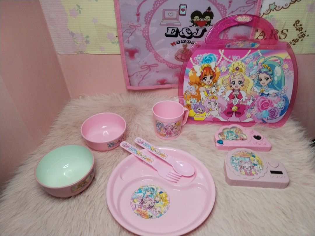 Precure Bundle (Category: Dinnerware & Cutlery) located in Paombong. Submitted by eandj.shop (Listing ID 1466047353, Image 1). Description: 🎀 Precure anime themed pink tableware set 🎀 Includes a sectioned plate, 2 bowls, mug, fork, and spoon 🎀 Precure clock 🎀 Precure Reminder Board.