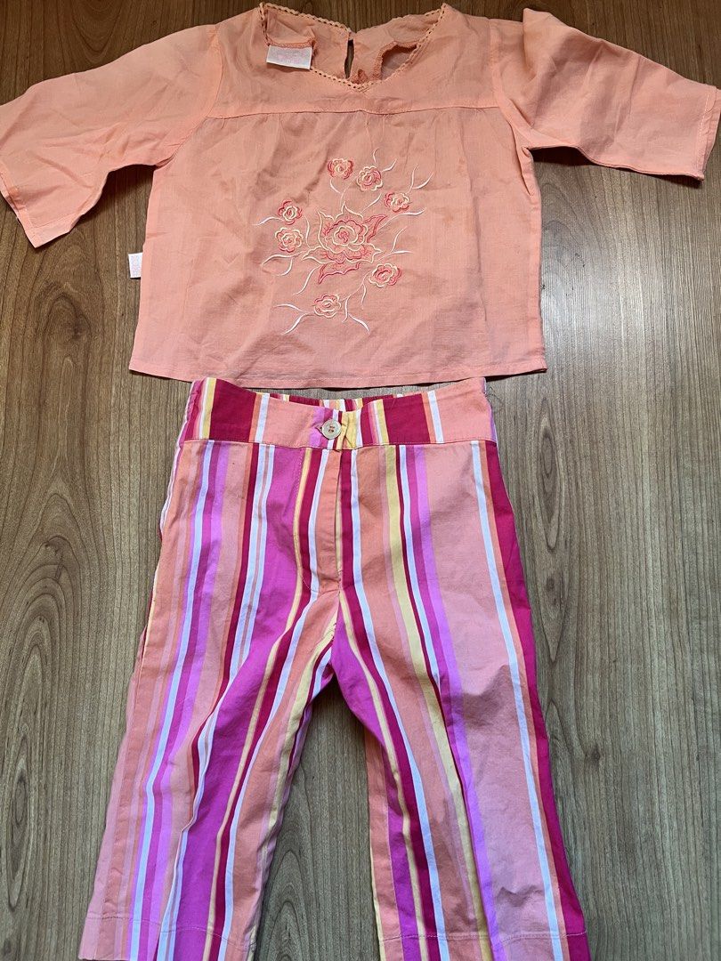 Preloved gingersnaps blouse and pants size 2 (Category: Babies & Kids Fashion) located in Cebu City. Submitted by carou75847 (Listing ID 1465997291, Image 1). Description: - Color: Peach pink - Size: 2 (Small) - Material: Soft, lightweight fabric - Design: V-neckline with delicate scallop lace trim - Condition: Excellent, clean stitching, no stains or damage - Style: Comfortable for everyday casual wear.