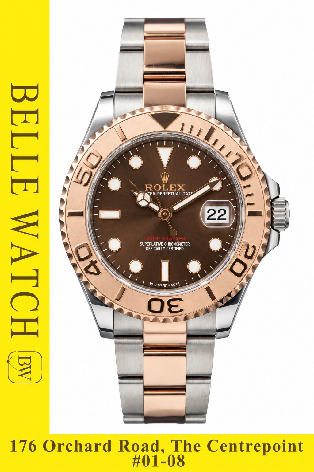 Preowned 2021 Rolex 268621 Yacht-Master 37 Chocolate Dial Everose Gold Stainless Steel Oyster Bracelet (Category: Watches) located in Singapore. Submitted by bellewatchsg (Listing ID 1465984099, Image 1). Description: Preowned 2021 Rolex 268621 Yacht-Master 37 Chocolate Dial Everose Gold Stainless Steel Oyster Bracelet ** Shop Based ** **Mint Condition, Like New** Case Size: 37MM Dated: November 2021 (Factory Agent Warranty until November 2026) D