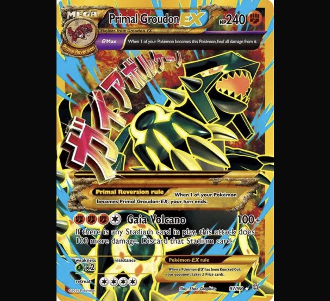 Primal Groudon-EX 97/98 UR (Category: Raw Singles) located in Naga. Submitted by kimi3202 (Listing ID 1466103390, Image 1). Description: Can do meet-up on Trinoma and Gen Trias Cavite.