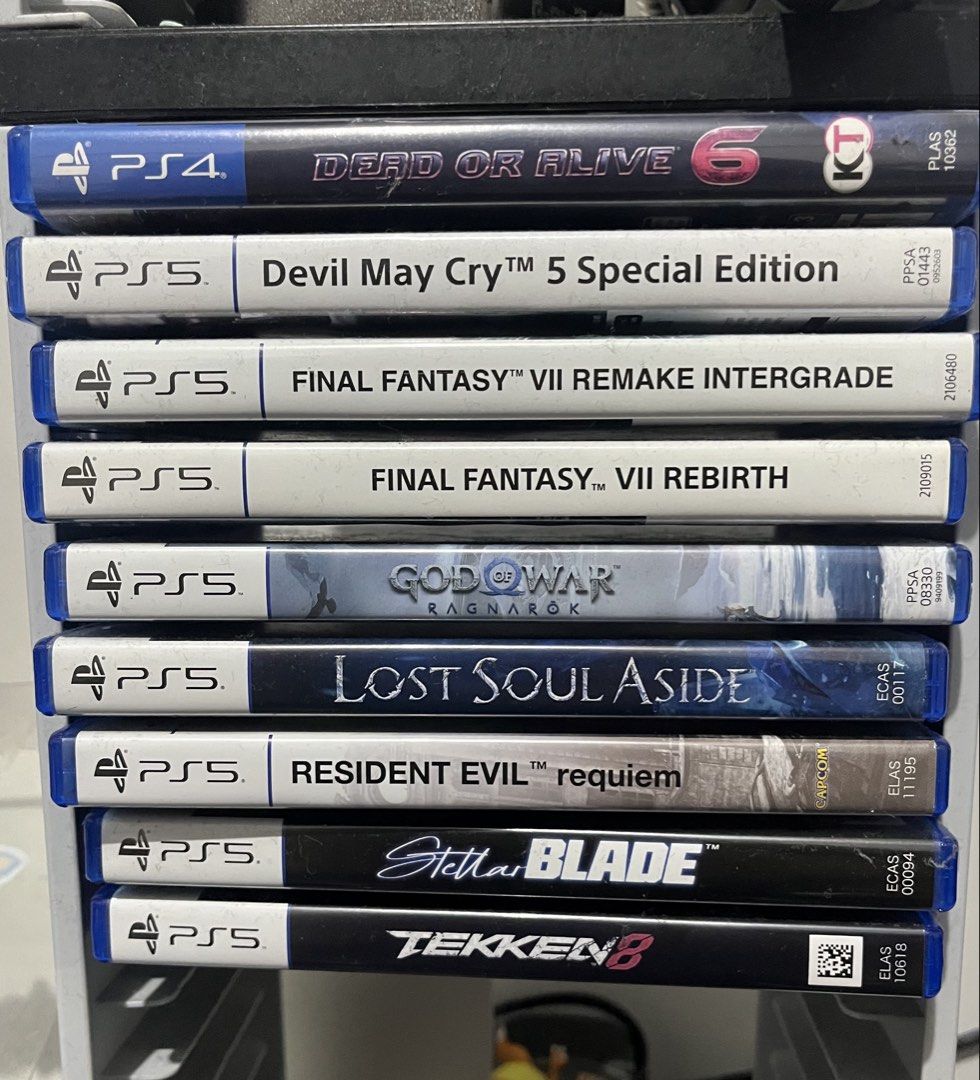 PS5 Games (Category: PlayStation) located in Manila. Submitted by dean628 (Listing ID 1466147042, Image 1). Description: Selling Ps5 games Dead or alive 6- 1800 Devil may cry 5- 900 Final fantasy 7 remake- 1500 Final fantasy 7 rebirth- 1700 God of war ragnarok- 1500 Lost soul aside- 1300 Resident evil Requiem-2300 Stellar blade - 2000 Tekken 8- 1700 Location: Vito Cruz Taft Manila.