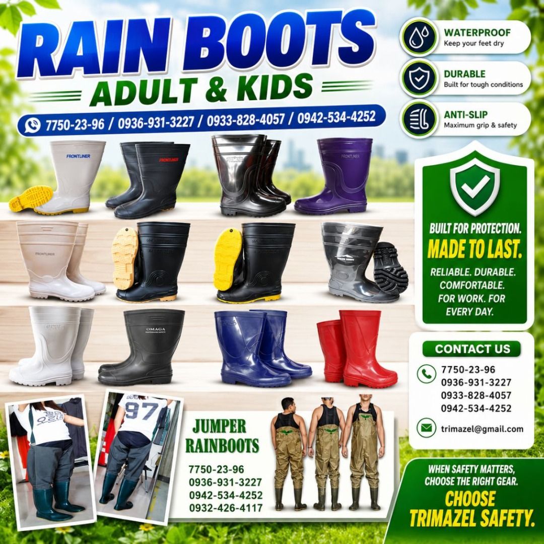 RAIN BOOTS (Category: Looking For) located in Paranaque City. Submitted by buynowbilikanow (Listing ID 1465959959, Image 1). Description: ✅ Guaranteed lowest price ✅ Quality products ✅ Big discount for bulk orders ✅ 100% LEGIT TRUSTED SUPPLIER! ✅ With Complete Legal Documents ✅ BIR Registered We Supply All Kinds Of PPE Supplies, Raincoat, Hard Hat, Cooler Box, Plastic Trash Bin, Road Barriers, Kayak Boats, Crystal Kayak, Traffic Cone, T-Bollards 