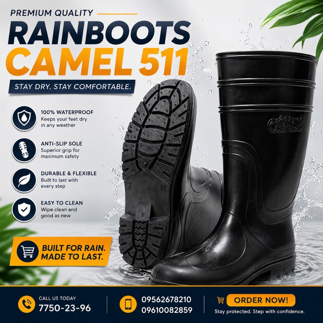 RAIN BOOTS CAMEL 511 (Category: Looking For) located in Pasig City. Submitted by _mharga811 (Listing ID 1466027589, Image 1). Description: 🌧️🥾 RAIN BOOTS — STAY DRY & READY FOR WORK! Keep your feet dry and protected during rainy and wet conditions with our Quality Rain Boots. Ideal for construction, farming, gardening, warehouses, outdoor work, delivery, and everyday rainy-day use. ✅ Durable & practical design ✅ Helps protect against rain, mud 