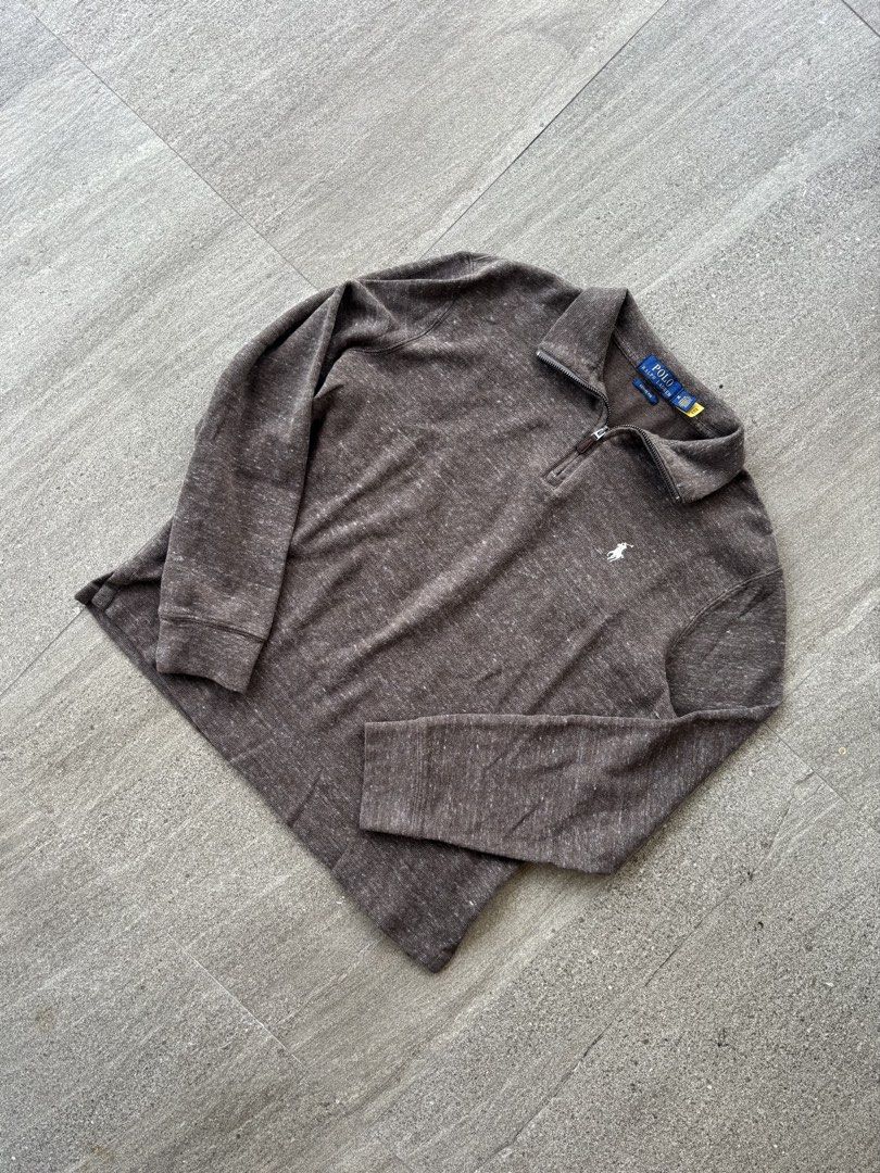 Ralph Lauren Quarter Zip & Cable Knit (Category: Coats, Jackets and Outerwear) located in Manila. Submitted by jjeannyx (Listing ID 1466113842, Image 1). Description: - Brand: Ralph Lauren - Style: Quarter-zip pullover / knit sweater - Colors: Available in dark grey, brown, blue, navy, and maroon - Condition: Excellent & as new pre-owned condition - Perfect for smart-casual wear or chilly indoor settings.