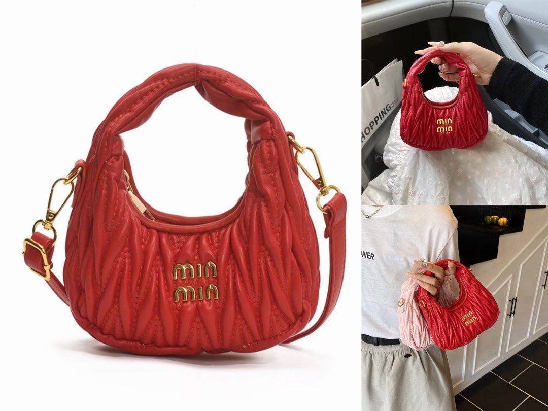 Red Quilted Leather Mini Hobo Bag (Category: Cross-body Bags) located in Orani. Submitted by dejaniuph (Listing ID 1465967925, Image 1). Description: - Color: Bright Red - Material: Soft quilted leather with gold hardware - Versatile: Includes top handle and removable crossbody strap - Closure: Secure top zipper - Size: Compact, perfect for phone, cards, and keys - Details: Features front metal lettering and clean stitching.