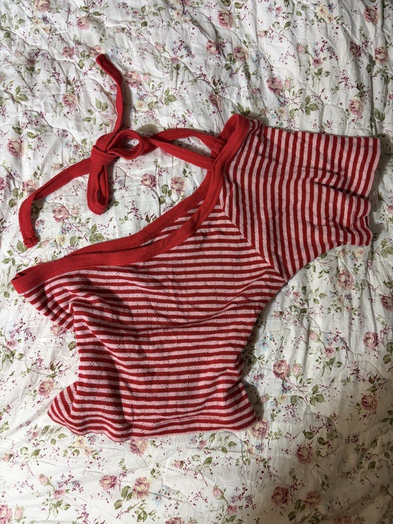 Red Striped Asymmetrical Top (Category: Others Tops) located in Muntinlupa City. Submitted by herellas0504 (Listing ID 1466119081, Image 1). Description: Red Striped Asymmetrical Top Mine: ₱60 —————— no issue small-large (best fit med).
