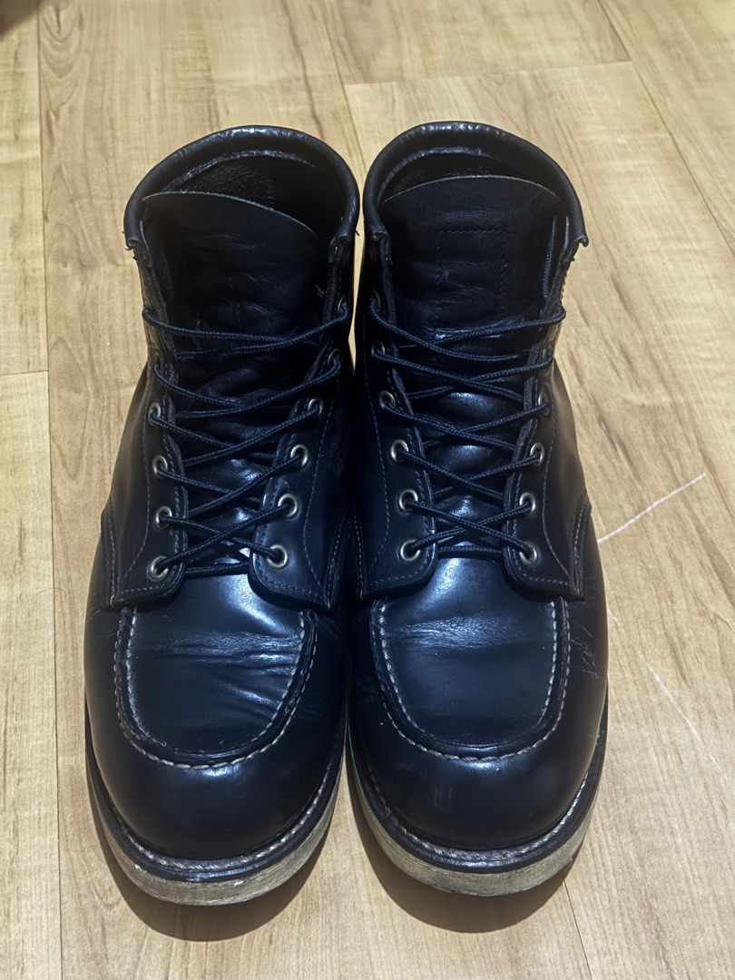 Red Wing 8130 Black Chrome Moc Toe Boots Size 10.5E (Category: Boots) located in Manila. Submitted by knshkho (Listing ID 1466086773, Image 3). Description: - Brand: Red Wing - Model: 8130 Classic Moc Toe Work Boots - Material: Black Chrome Leather - Sole: White Traction Tred Wedge Sole - Size: US 10.5E / UK 9.5 / EUR 44.0 / CM 28.5 - Origin: Made in USA - Inclusions: Black laces - Condition: Normal creasing across the toe box from wear, soles ha