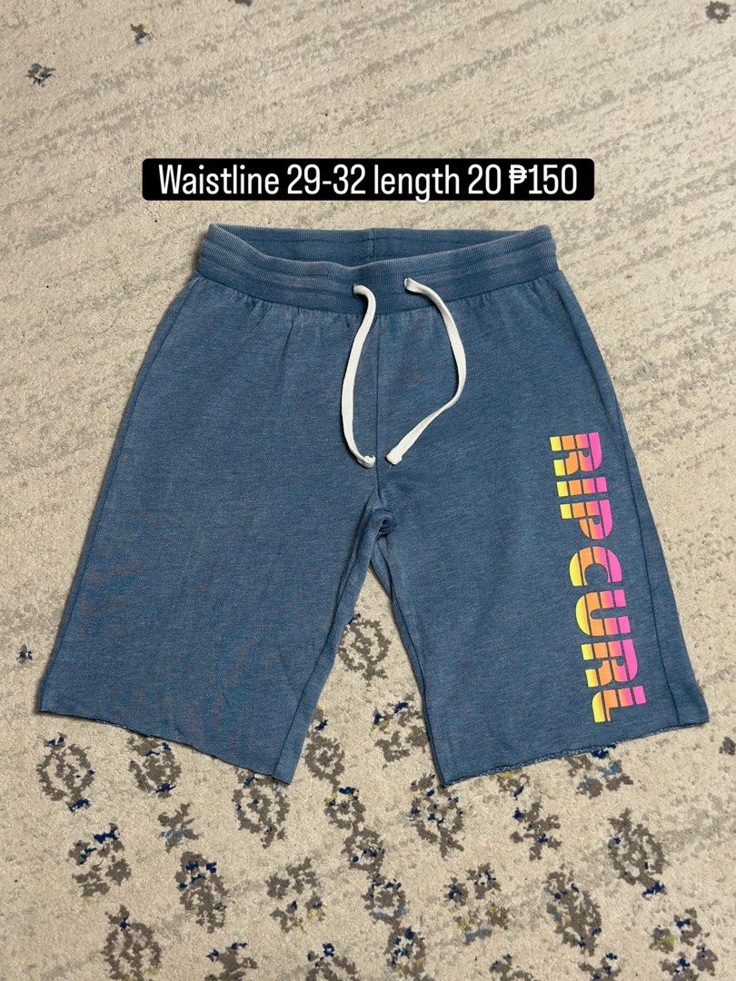 Rip Curl Blue Sweatshorts Size S (Category: Shorts) located in Daet. Submitted by thrifthings2018 (Listing ID 1466047546, Image 1). Description: - Brand: Rip Curl - Color/Style: Blue fleece shorts with colorful gradient logo print - Waist: Fits 29-32 inches (elastic drawstring waistband) - Length: 20 inches - Details: Raw-hem leg openings - Size: Small.