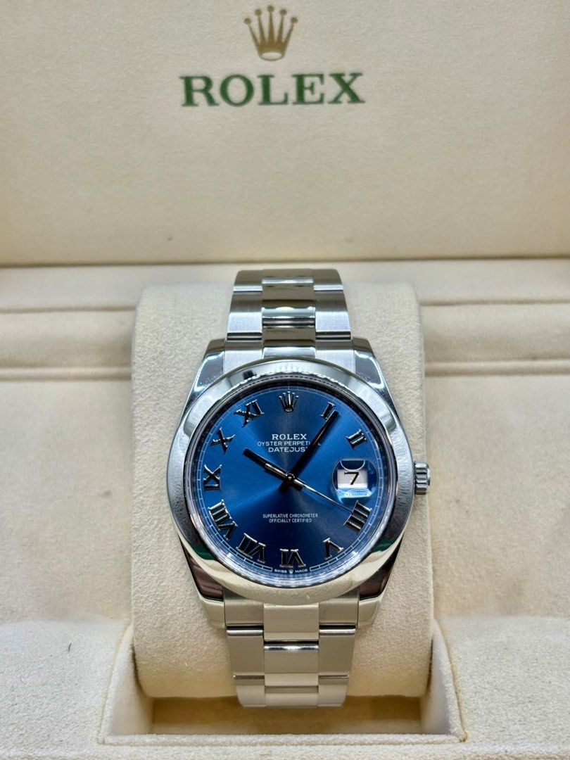 Rolex Datejust Azurro blue dial 2019 (Category: Jewelry) located in Manila. Submitted by ams.777 (Listing ID 1466019687, Image 1). Description: Rolex Datejust Azurro blue dial Oyster bracelet and smooth bezel 41mm 126300 2019 year model 9.8/10 condition Complete set Open for authentication.