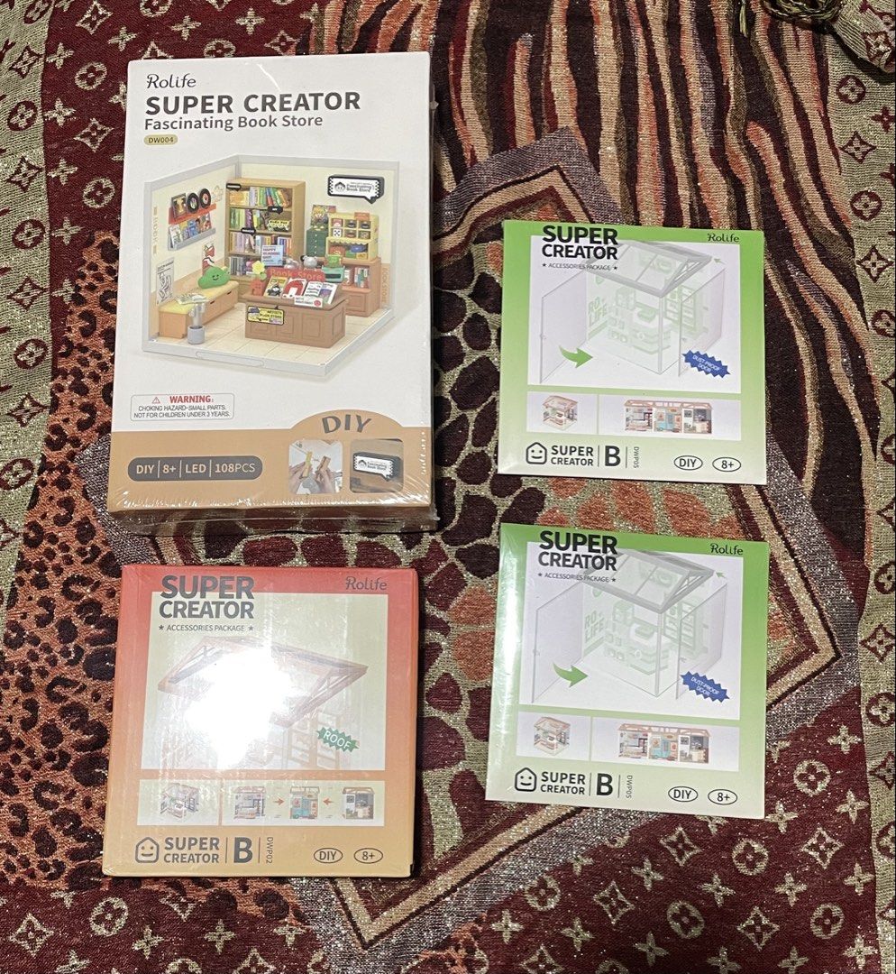 Rolife Super Creator Fascinating Book Store Set (Category: Gundam & Model Kits) located in Quezon City. Submitted by poppystrawb (Listing ID 1465999715, Image 1). Description: set inclusions: 1 rolife super creator fascinating bookstore (unopened) 2 dust proof doors (unopened) 1 roof (unopened) loc: baguio .