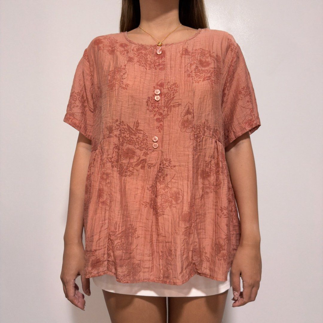 rust floral top (Category: Blouses) located in Cebu City. Submitted by cuteoncue (Listing ID 1466146458, Image 3). Description: med-large.