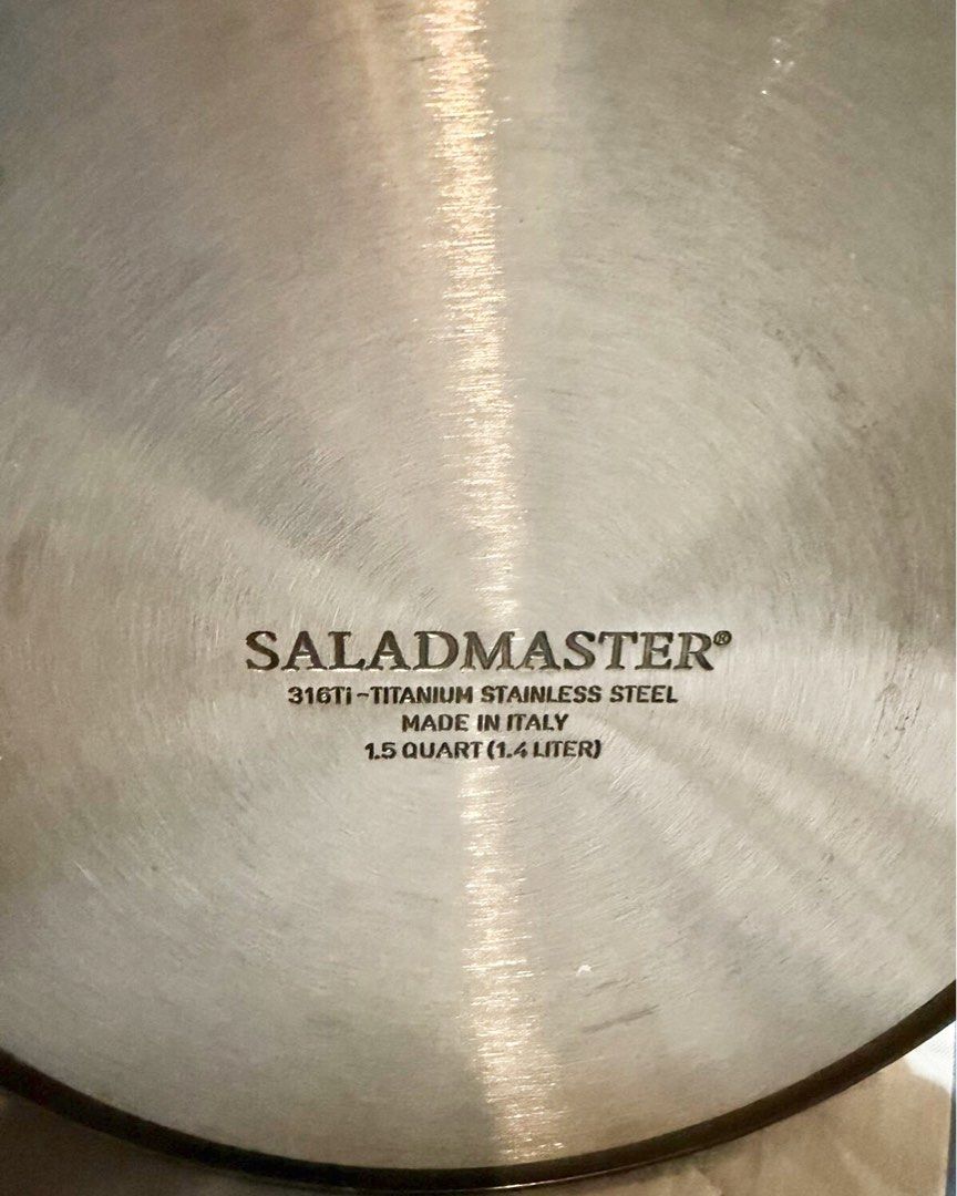 Saladmaster Kettle 1.5 QT (Category: Cookware & Accessories) located in Quezon City. Submitted by gchua888 (Listing ID 1466050535, Image 3). Description: Saladmaster Kettle 316Ti-Titanium Stainless Steel Made in Italy Used once only then stored. With box included. RFS: Decluttering Mode of payment: GCASH or BDO only No meetups. No bogus buyers and joy reservers. No cancellations of confirmed orders. No return, no exchange..