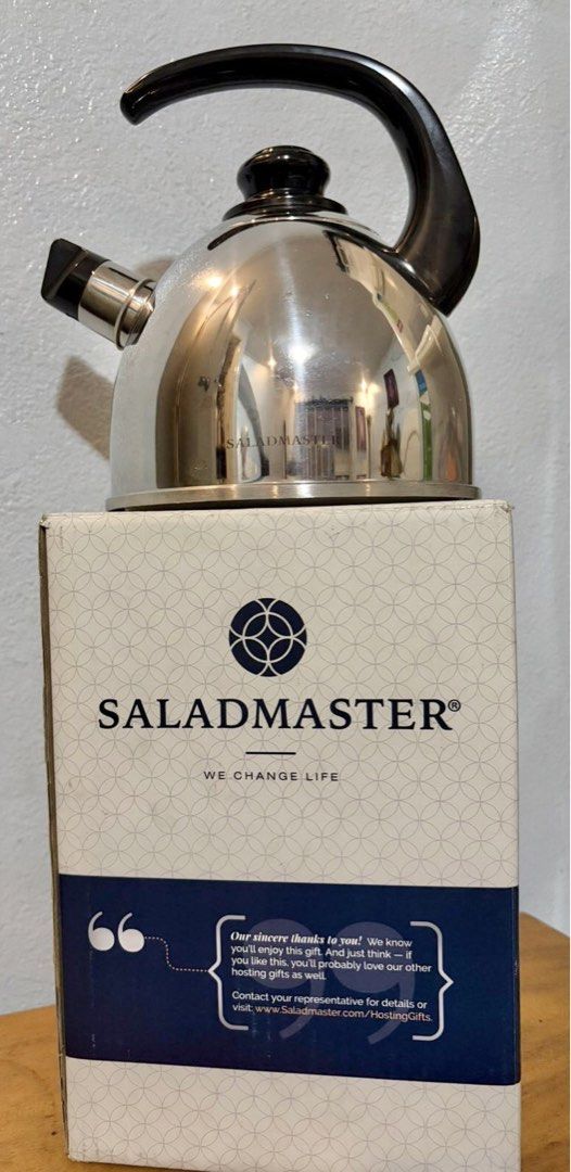 Saladmaster Kettle 1.5 QT (Category: Cookware & Accessories) located in Quezon City. Submitted by gchua888 (Listing ID 1466050535, Image 1). Description: Saladmaster Kettle 316Ti-Titanium Stainless Steel Made in Italy Used once only then stored. With box included. RFS: Decluttering Mode of payment: GCASH or BDO only No meetups. No bogus buyers and joy reservers. No cancellations of confirmed orders. No return, no exchange..