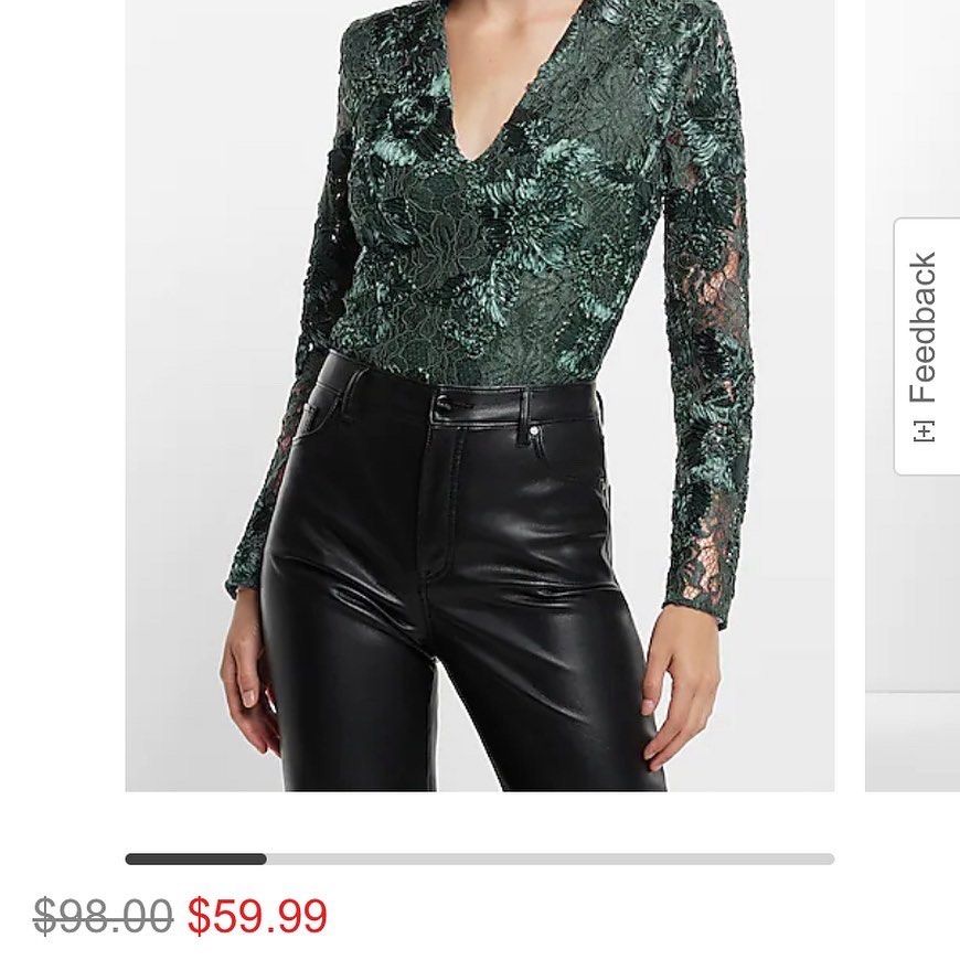 SALE! EXPRESS FLORAL BODYSUIT EMERALD (Category: Others Tops) located in Cavite. Submitted by bagsbythea (Listing ID 1465980455, Image 3). Description: 🌹✨ CLEARANCESALE 299PHP ONLY 〰️EXPRESS V-NECK FULL LACE LONGSLEEVE THONG BODYSUIT EMERALD GREEN ✖️399✖️349 Online Price: 3k+ —— Available size: MEDIUM (35-37bust, 29-31waist)— LAST 5PCS Stretch/ Padded Shouder/ with side zipper LIMITED STOCKS Other sizes soldout no restock.