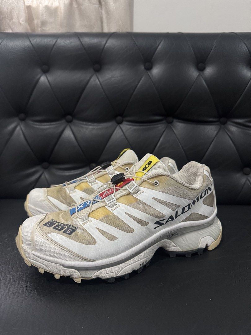 Salomon XT4 (Category: Sneakers) located in Batangas. Submitted by julianquitalig (Listing ID 1466010502, Image 2). Description: - Brand/Model: Salomon S-Lab XT4 - Colorway: White and vanilla - Features: Quicklace system, ACS chassis, S-Lab toe and tongue branding - Condition: Natural yellowing on mesh and minor dirt on midsoles from wear; soles retain great traction - Ideal for: Trail running, hiking, or everyday streetwear Rfs: di nagagamit, ne