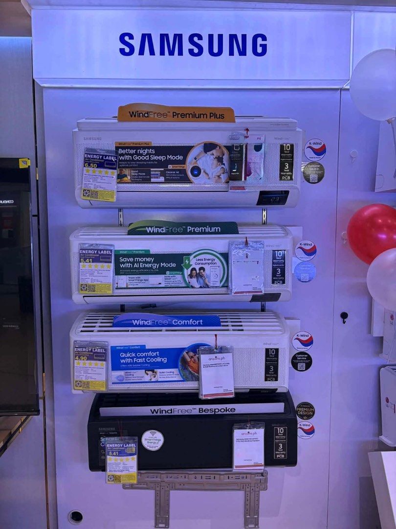 SAMSUNG SPLIT TYPE INVERTER AIR CONDITIONER (Category: Air Conditioning and Heating) located in Quezon City. Submitted by maryann.dimalanta (Listing ID 1466116623, Image 1). Description: Samsung Split Type Inverter Aircon AR60H10D1FWNTC - 20,500 1hp AR60H13D1FWNTC - 23,800 1.5hp AR60H18D1FWNTC - 30,500 2hp AR60H24D1FWNTC - 37,500 2.5hp AI SMART AR70H10D1H - 26,400 AR70H13D1H - 29,400 AR70H18D1H - 35,800 AR70H24D1H - 42,800 BESPOKE AIR CHARCOAL BL