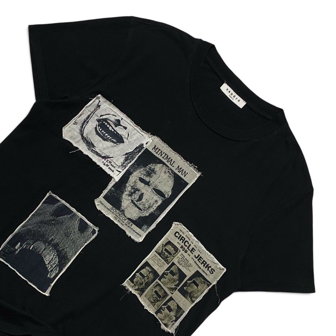 SANDRO PARIS PATCHWORK TEE (Category: Luxury Apparel) located in Bacolod City. Submitted by thriftedfits. (Listing ID 1466132829, Image 2). Description: 𝗦𝗔𝗡𝗗𝗥𝗢 𝗣𝗔𝗥𝗜𝗦 𝗣𝗔𝗧𝗖𝗛𝗪𝗢𝗥𝗞 𝗧𝗘𝗘 ♻️ Size: Large Measurements: 21” width / 27.5” length Condition: Excellent (10/10 Color rate) Flaws: None, washables Price: ₱580 Free shipping 🏷️ Mode of Payment: GCash / Bank Courier: J&T Express (nationwide) 𝘕𝘰𝘵𝘦: 𝘉𝘢𝘤𝘬𝘨𝘳𝘰𝘶𝘯𝘥 𝘢𝘯�