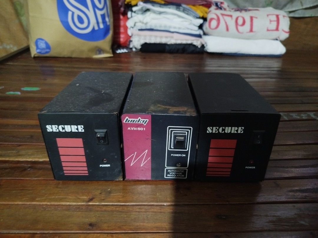 Secure AVR (Automatic Voltage Regulator) - 3 Units Bundle (2 Working, 1 Untested) (Category: Electrical, Adaptors & Sockets) located in Manila. Submitted by jeysi.naharusab (Listing ID 1466061629, Image 2). Description: Secure AVR (Automatic Voltage Regulator) (3 pieces) ₱150 each ₱400 take all Unit 1 & 2: Tested and Working fine depending on your setup. Unit 3: Untested / As-is (not tested recently, throwing it in as a freebie or for spare parts